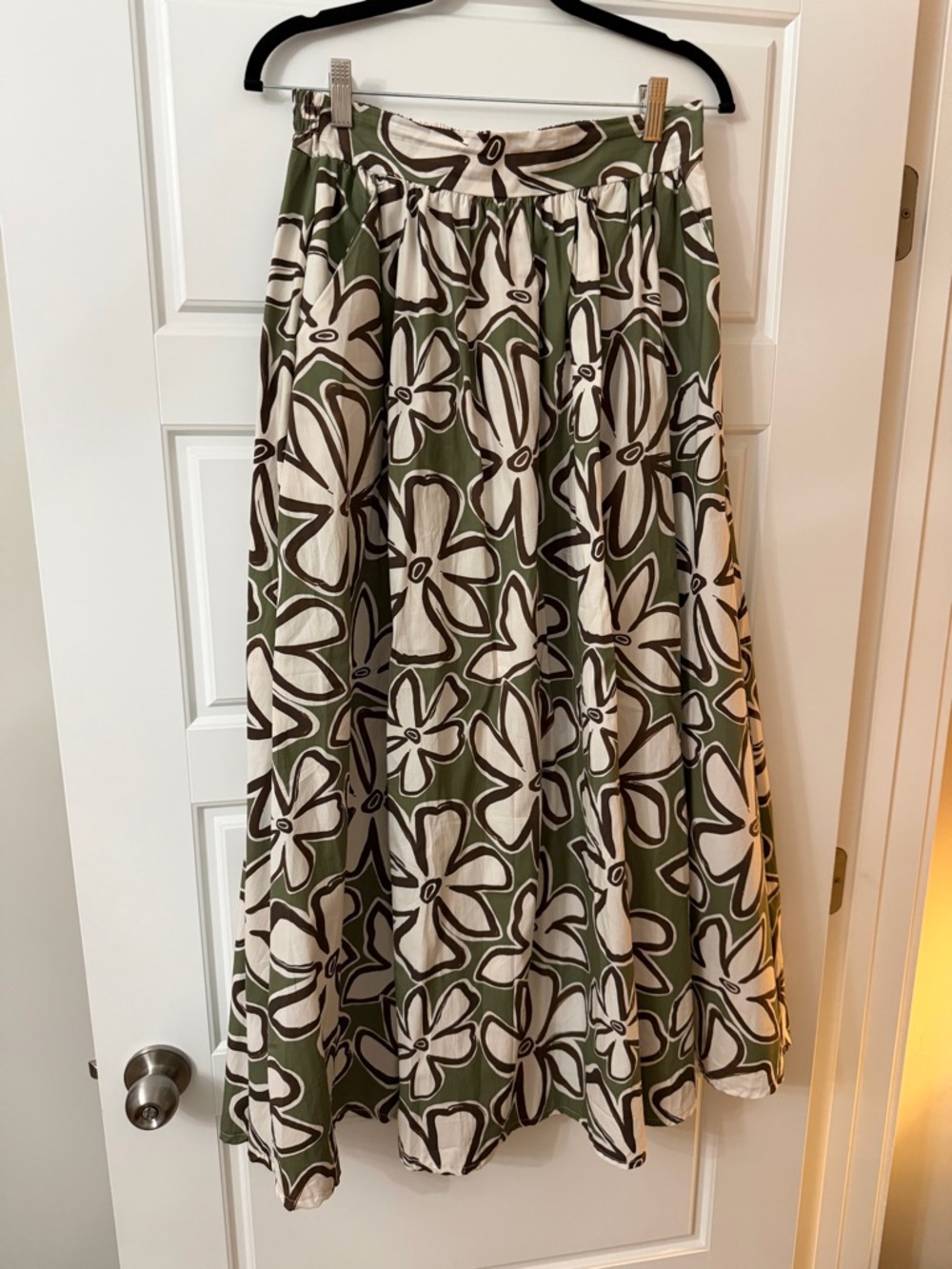 Women’s Olive Green Floral Midi Skirt